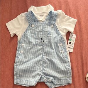 Carter's Blue and White Striped Overalls with Anchor